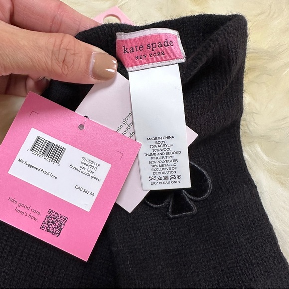 NEW Kate Spade New York Flocked Spade Gloves Black Touchscreen friendly - Picture 5 of 5